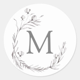 Elegante Silver Gray White Botanical Wreath Weddin Runder Aufkleber