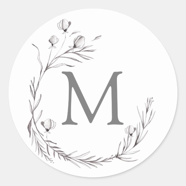 Elegante Silver Gray White Botanical Wreath Weddin Runder Aufkleber (Vorderseite)