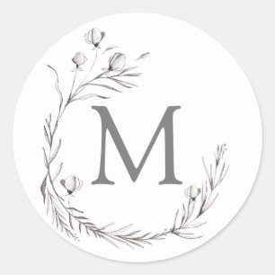 Elegante Silver Gray White Botanical Wreath Weddin Runder Aufkleber