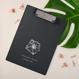 Elegante Silver Hibiskus Blume Personalisiert Klemmbrett