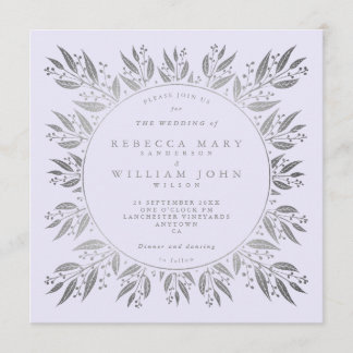 Elegante Silver Imitate Grünpflanzen Hochzeit Einladung