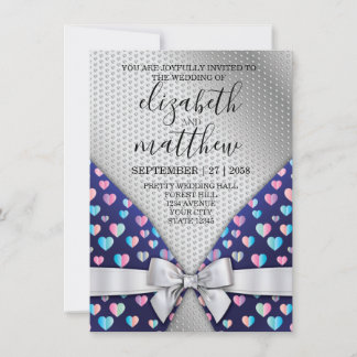 Elegante Silver Invitation Bow und Herz-Speckles Einladung