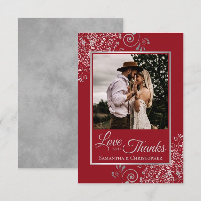 Elegante Silver Lace auf Red Liebe & Danke Wedding (Vorne/Hinten)