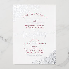 Elegante Silver Lace & Dusty Rose auf White Weddin Folieneinladung