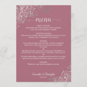 Elegante Silver Lace Frills Dusty Rose Pink Weddin Menükarte