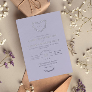 Elegante Silver & Lavender Heart Wreath Wedding Folieneinladung