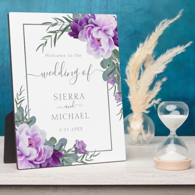 Elegante Silver & Lila Eukalyptus Floral Wedding Fotoplatte (Seite)