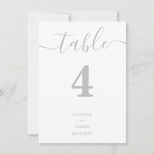 Elegante Silver Minimalistisch Wedding Tischnummer (Vorderseite)