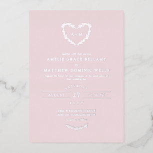 Elegante Silver & Misty Rose Herzzeremonie Folieneinladung