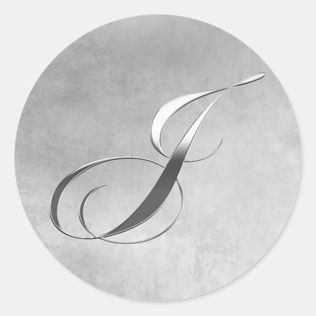 Elegante Silver Monogram J Custom Wedding Stickers (Vorderseite)