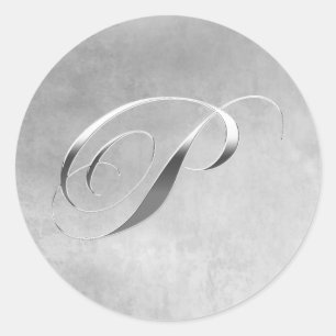 Elegante Silver Monogram P Custom Wedding Stickers