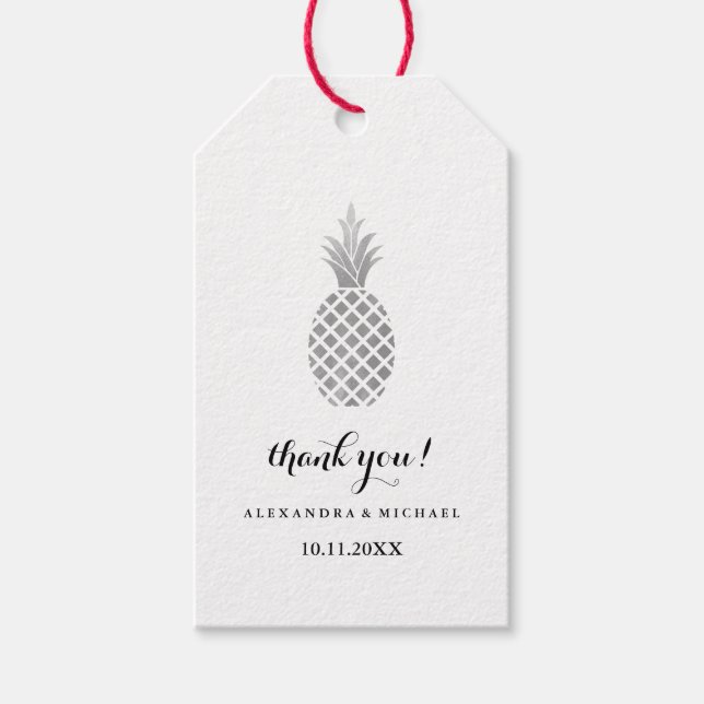 Elegante Silver Pineaple Wedding Geschenkanhänger (Vorderseite)