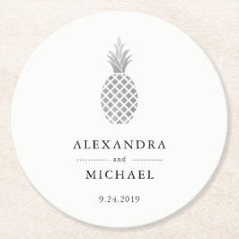 Elegante Silver Pineaple Wedding Runder Pappuntersetzer