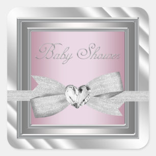 Elegante Silver Pink Baby Shower Stickers