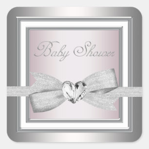 Elegante Silver Pink Baby Shower Stickers