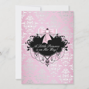 Elegante Silver Pink Black Princess Baby Dusche Einladung