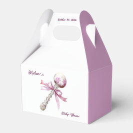 Elegante Silver Pink Rattle Bow Baby Shower Geschenkschachtel