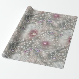 Elegante Silver & Red Bead Pearl Weihnachtsblume Geschenkpapier