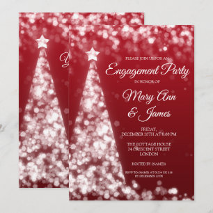 Elegante Silver & Red Christmas Engagement Party Einladung