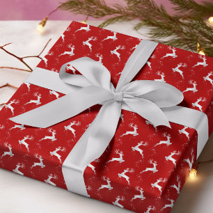 Elegante Silver Reindeer Roter Weihnachtsfeiertag Geschenkpapier