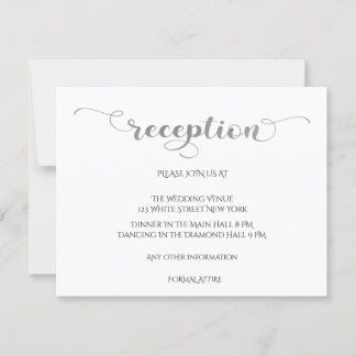 Elegante Silver Romantic Wedding Reception Card