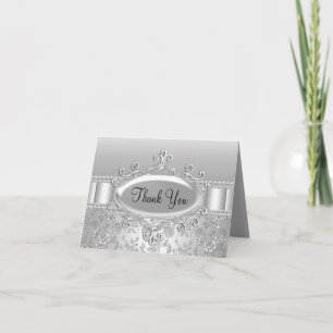 Elegante Silver Rose & Diamond Dankeschön Card Dankeskarte