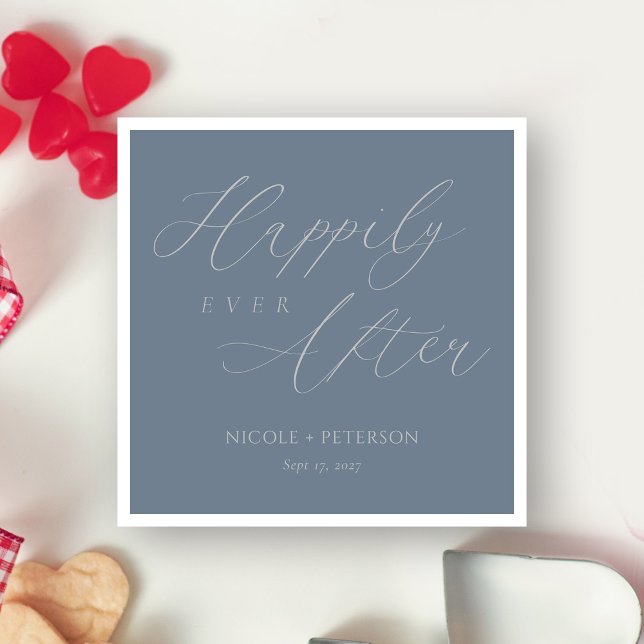 Elegante Silver Script Slate Gray Wedding Serviette (Personalized Elegant Silver Script Slate Grey Wedding Napkins)