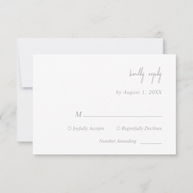 Elegante Silver Script Wedding RSVP Card Karte (Rückseite)