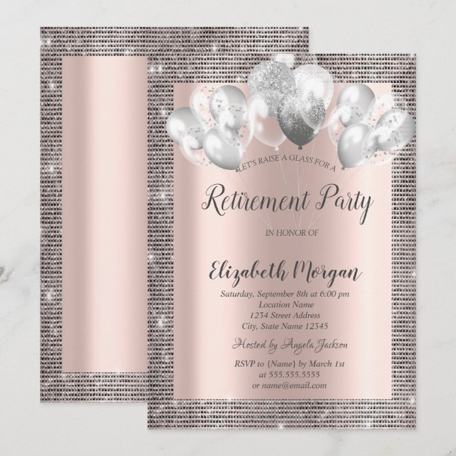 Elegante Silver Sequins Frame Rose Gold Rentiremen Einladung (Vorne/Hinten)