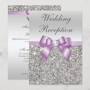 Elegante Silver Sequins Lilac Bow Wedding Receptio Einladung