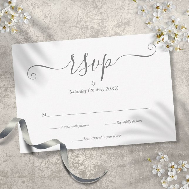 Elegante Silver Signature Script RSVP Card Karte (Elegant Silver Signature Script RSVP Card)