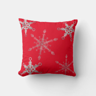 Elegante Silver Snowflakes Rot Kissen