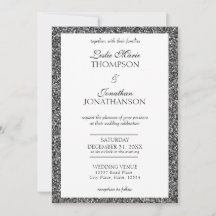 Elegante Silver Sparkle Moderne Hochzeit Einladung