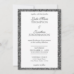 Elegante Silver Sparkle Moderne Hochzeit Einladung