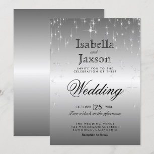 Elegante Silver Star Lights Hochzeit Einladung