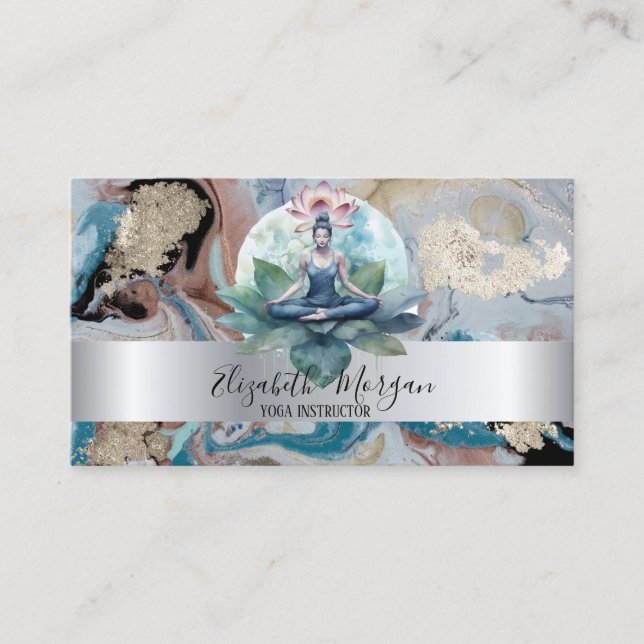 Elegante Silver Stripe Lotus Visitenkarte (Vorderseite)