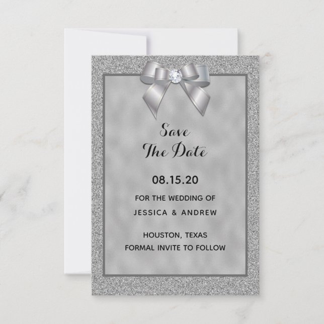 Elegante Silver & Stylish Glitzer Wedding Save The Date (Vorderseite)