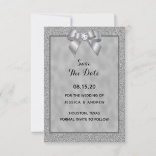 Elegante Silver & Stylish Glitzer Wedding Save The Date