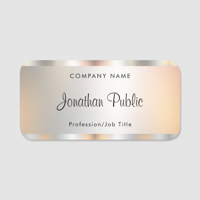 Elegante Silver Template Typografie anpassbar Namensschild (Vorderseite)