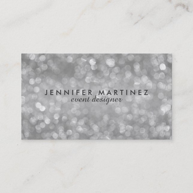 Elegante Silver Tones Glitzer & Glitzern Visitenkarte (Vorderseite)