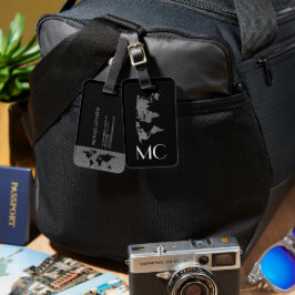 Elegante Silver Travel World Map Mit Monogramm Nam Gepäckanhänger