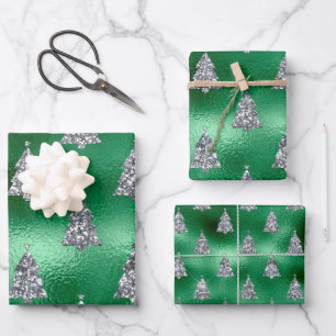 Elegante Silver Trees Weihnachten Geschenkpapier Set