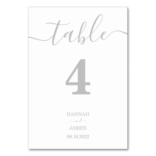 Elegante Silver Typografy Calligraphy Wedding Tischnummer (Vorderseite)