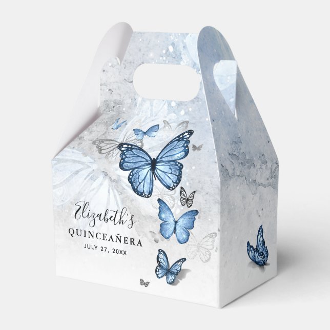 Elegante Silver- und Baby Blue Butterfly-Vorlage Geschenkschachtel (Vorderseite)