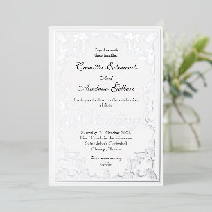 Elegante Silver Verziert Blüh Border Wedding Folieneinladung