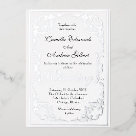 Elegante Silver Verziert Blüh Border Wedding Folieneinladung