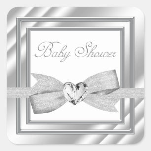 Elegante Silver White Baby Shower Stickers