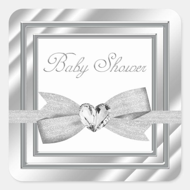 Elegante Silver White Baby Shower Stickers (Vorderseite)