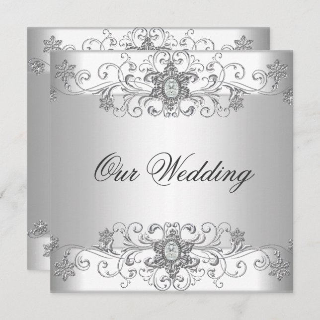Elegante Silver White Wedding Einladung (Vorne/Hinten)
