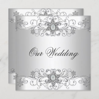 Elegante Silver White Wedding Einladung